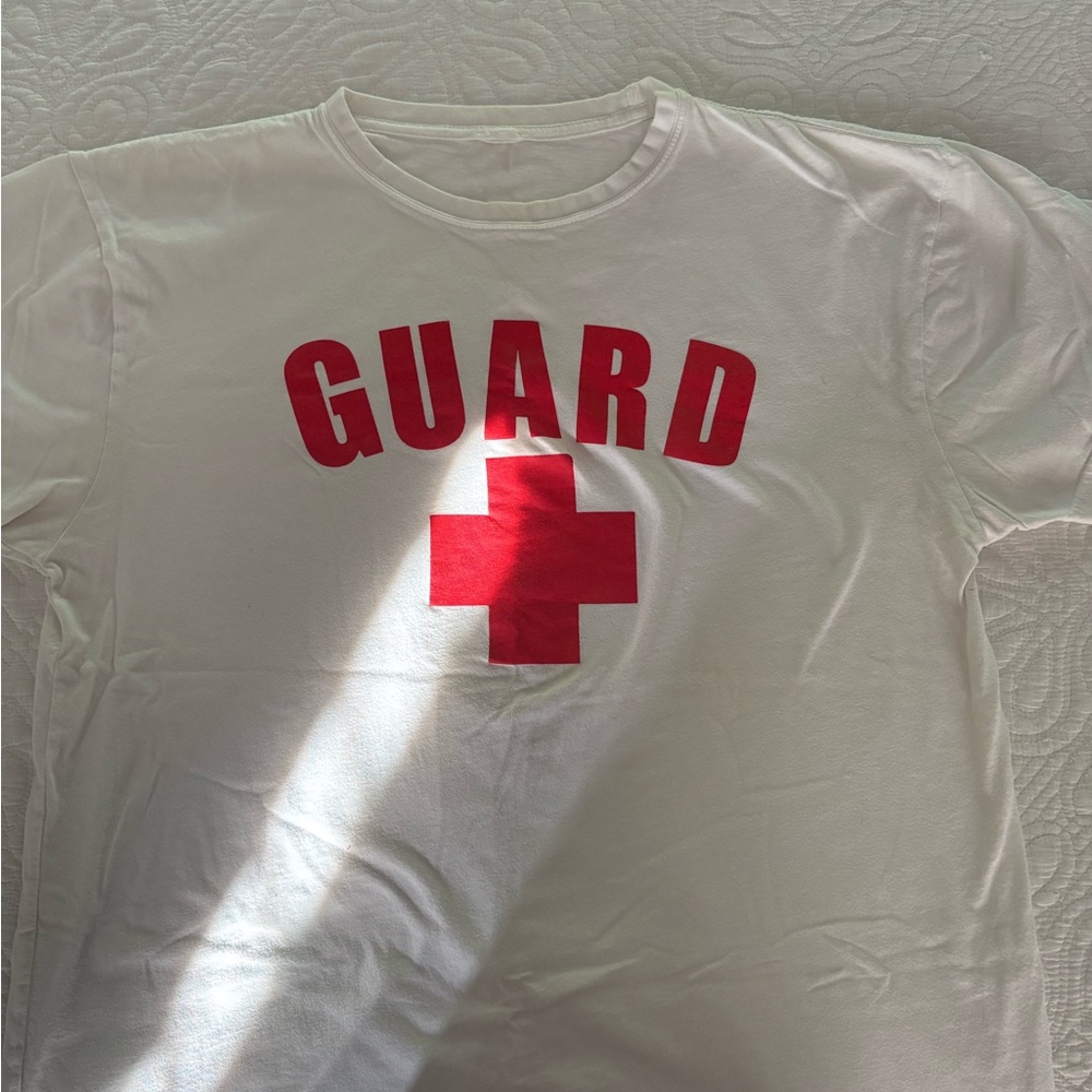 White T-Shirt with Red Guard Print